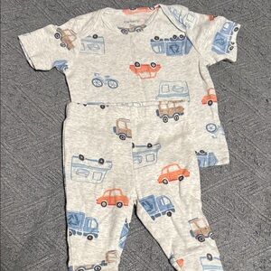 Carter's Gray Short-Sleeve Pajama Set with Blue, Orange & Brown Vehicles
